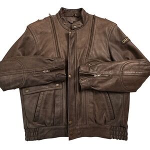 Hein Gericke Men's Brown Leather Motorcycle Jacket Genuine Leather Size 46 XL